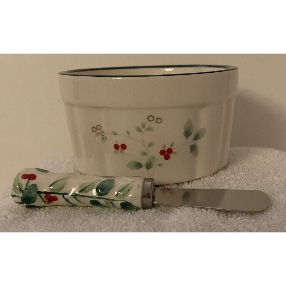 Pfaltzgraff Winterberry Dip Mix Bowl + Dip Spreader Set Christmas Holiday NEW